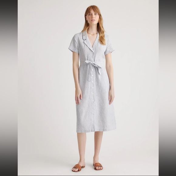 Striped Button-Down Midi Dress - Picture 1 of 8